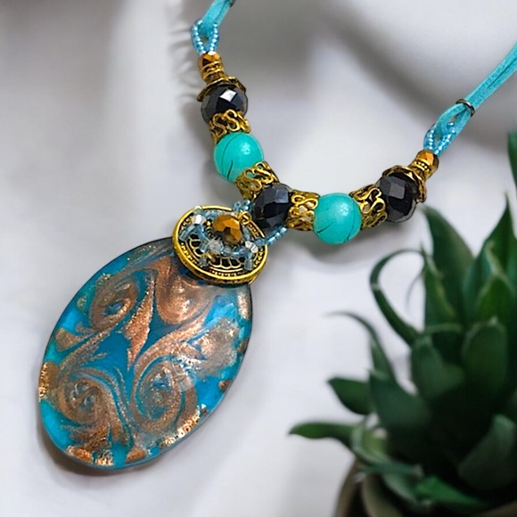 Glass Pendant and Beaded Rope Necklace - Picture 11 of 16